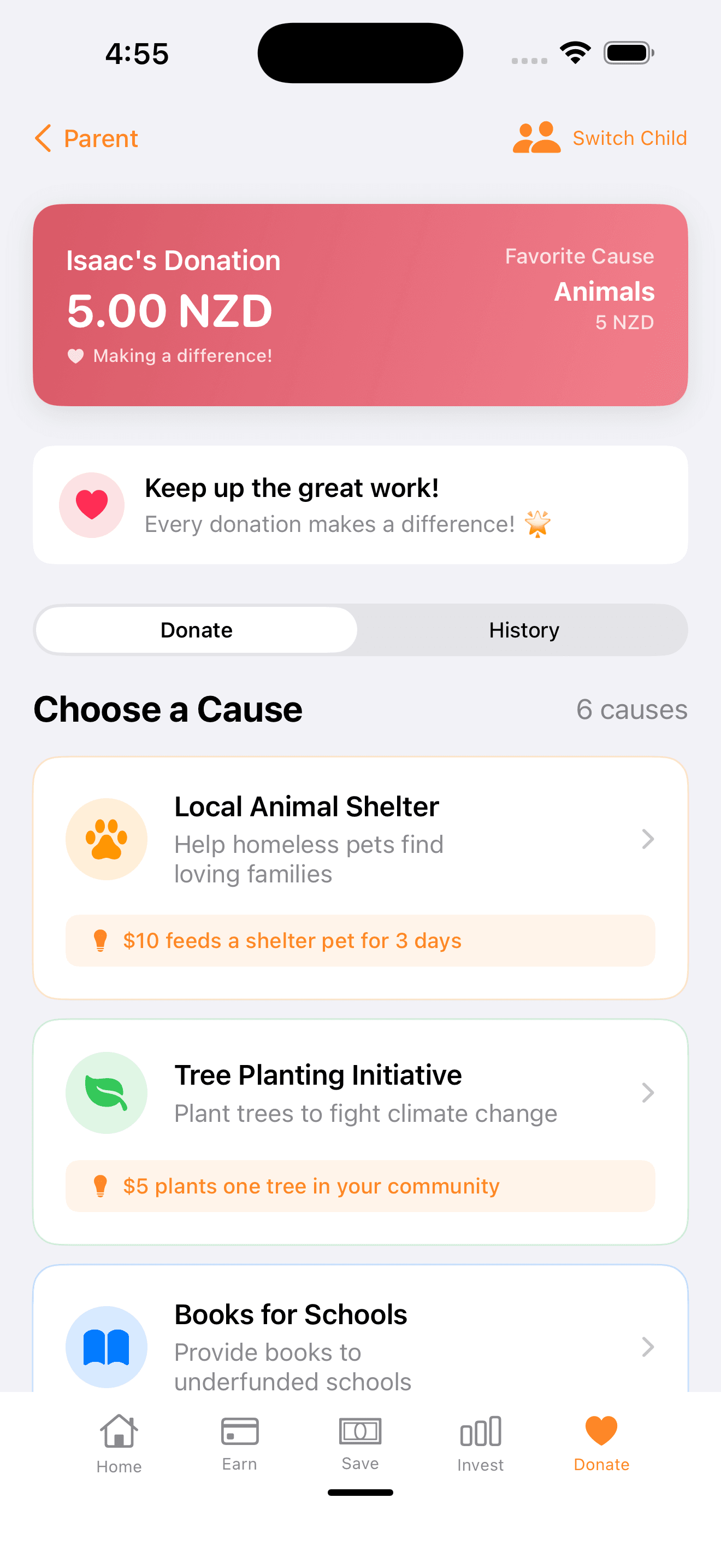 Pockiti donation interface