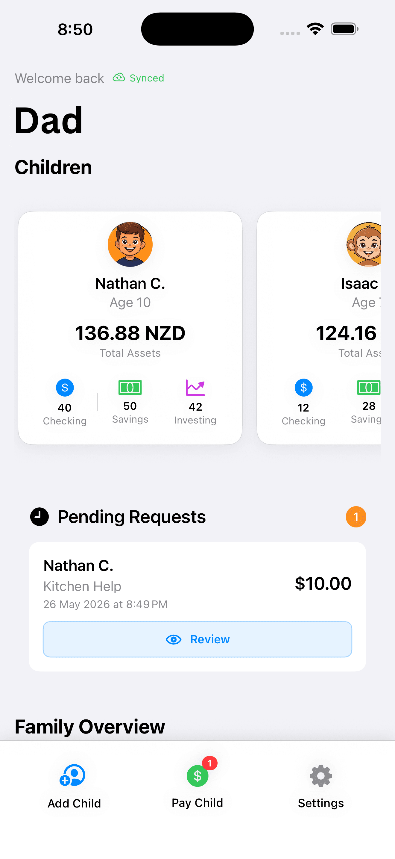 Parent dashboard overview